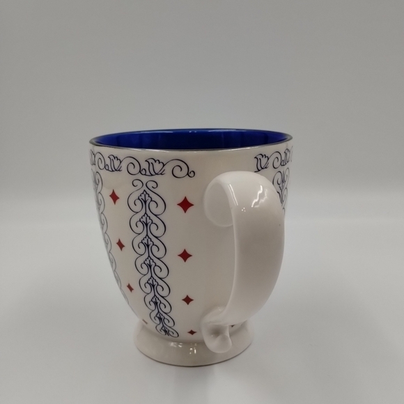 2003 Starbucks Barista Coffee Cup Mug White Blue Scroll Red Diamonds 18oz - Picture 2 of 11
